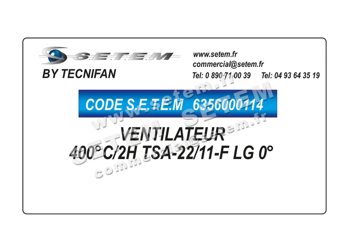 6356000114-VENTILATEUR TECNIFAN 400°C/2H TSA-22/11-F LG 0°