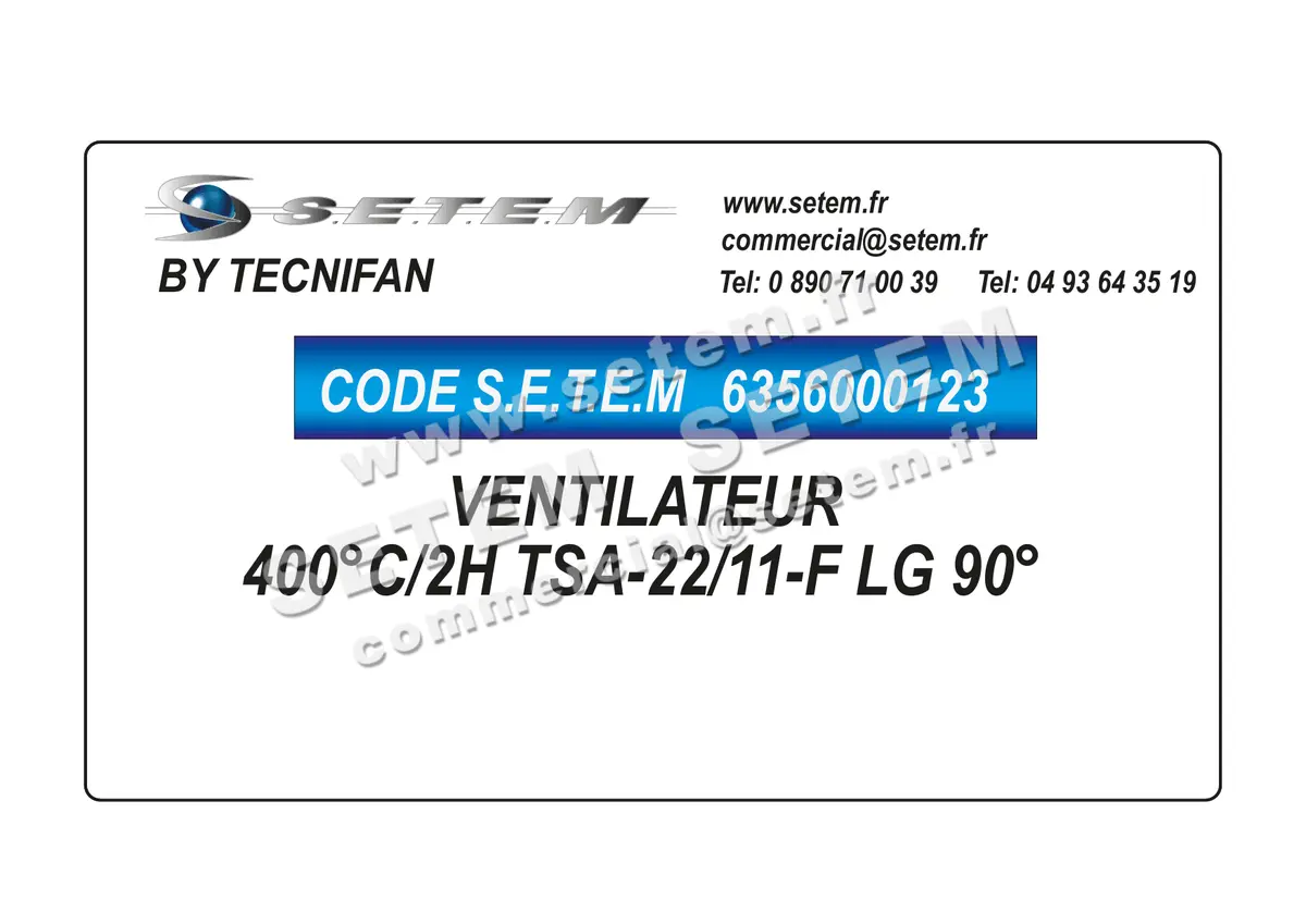 6356000123-VENTILATEUR TECNIFAN 400°C/2H TSA-22/11-F LG 90°