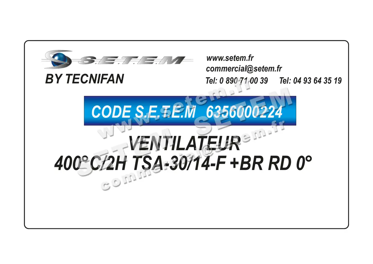 6356000224-VENTILATEUR TECNIFAN 400°C/2H TSA-30/14-F +BR RD 0°