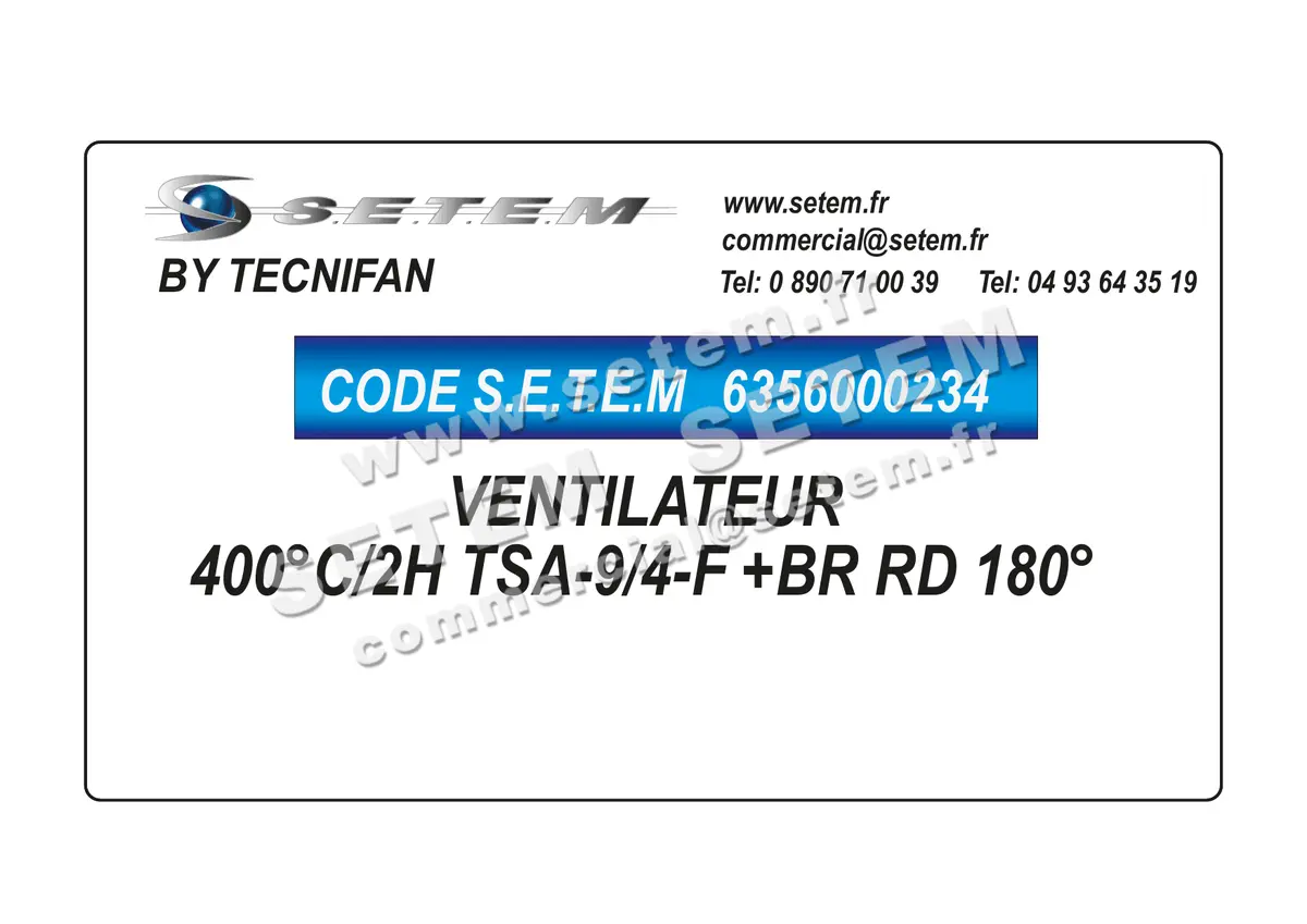 6356000234-VENTILATEUR TECNIFAN 400°C/2H TSA-9/4-F +BR RD 180°