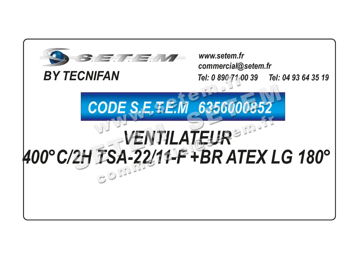 6356000852-VENTILATEUR TECNIFAN 400°C/2H TSA-22/11-F +BR ATEX LG 180°
