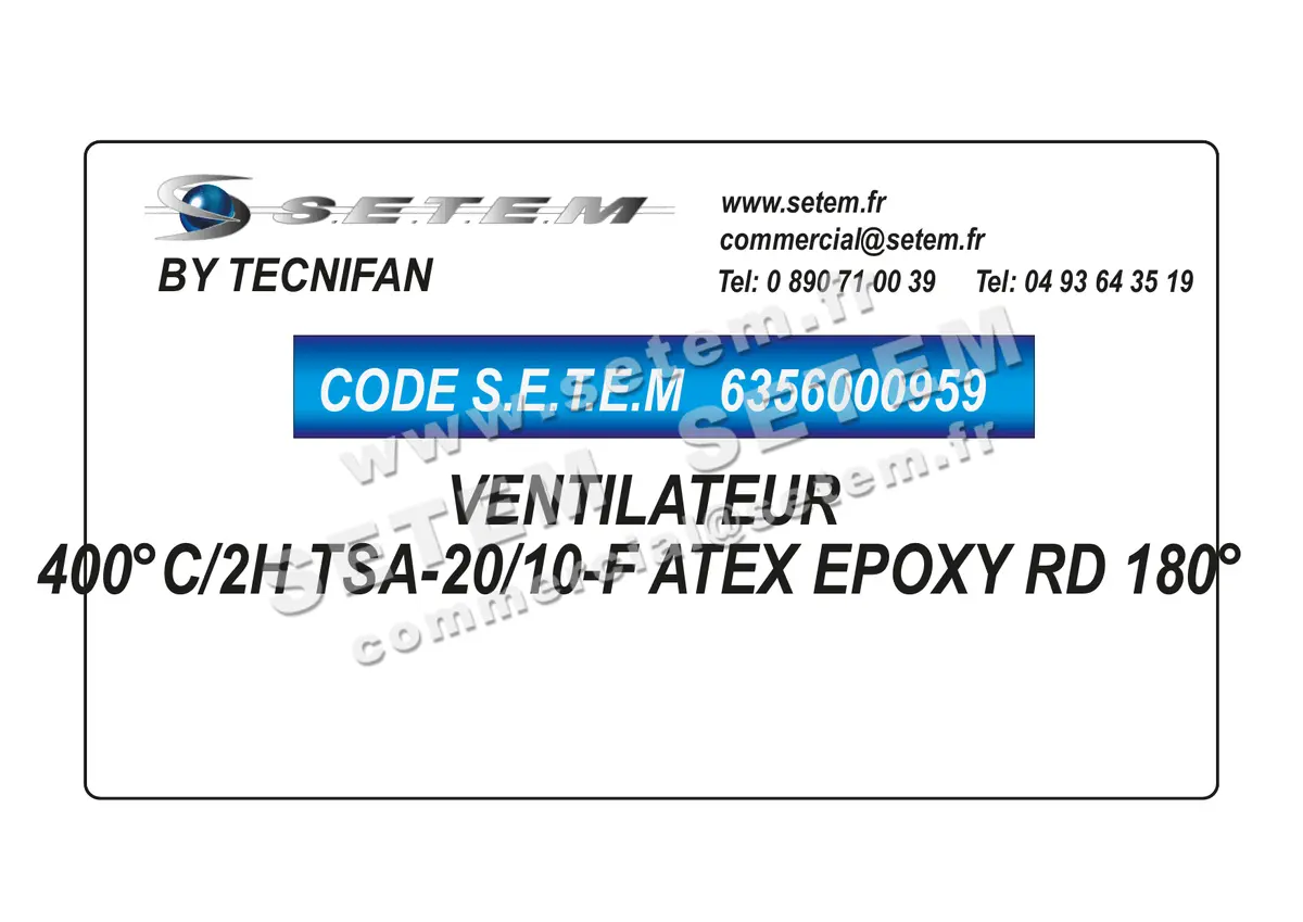6356000959-VENTILATEUR TECNIFAN 400°C/2H TSA-20/10-F ATEX EPOXY RD 180°