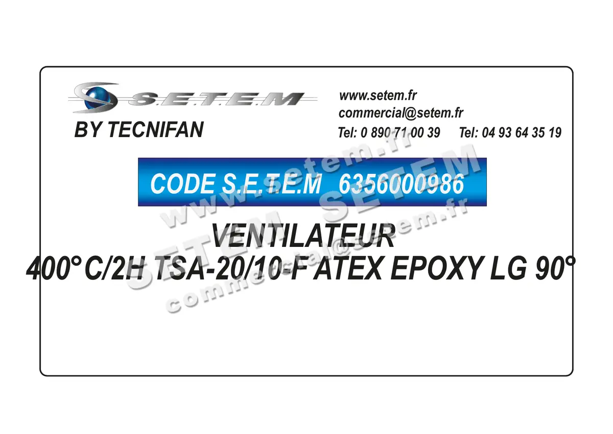 6356000986-VENTILATEUR TECNIFAN 400°C/2H TSA-20/10-F ATEX EPOXY LG 90°