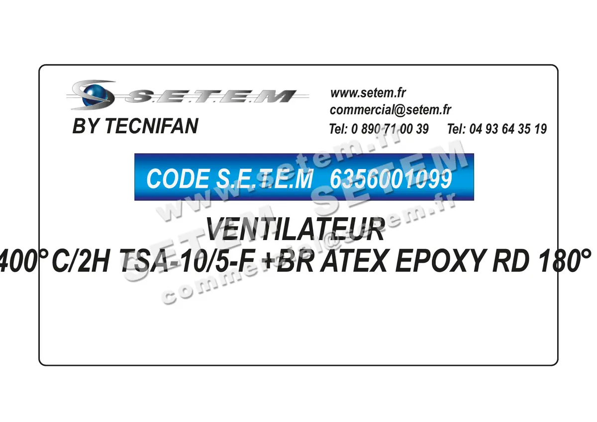 6356001099-VENTILATEUR TECNIFAN 400°C/2H TSA-10/5-F +BR ATEX EPOXY RD 180°