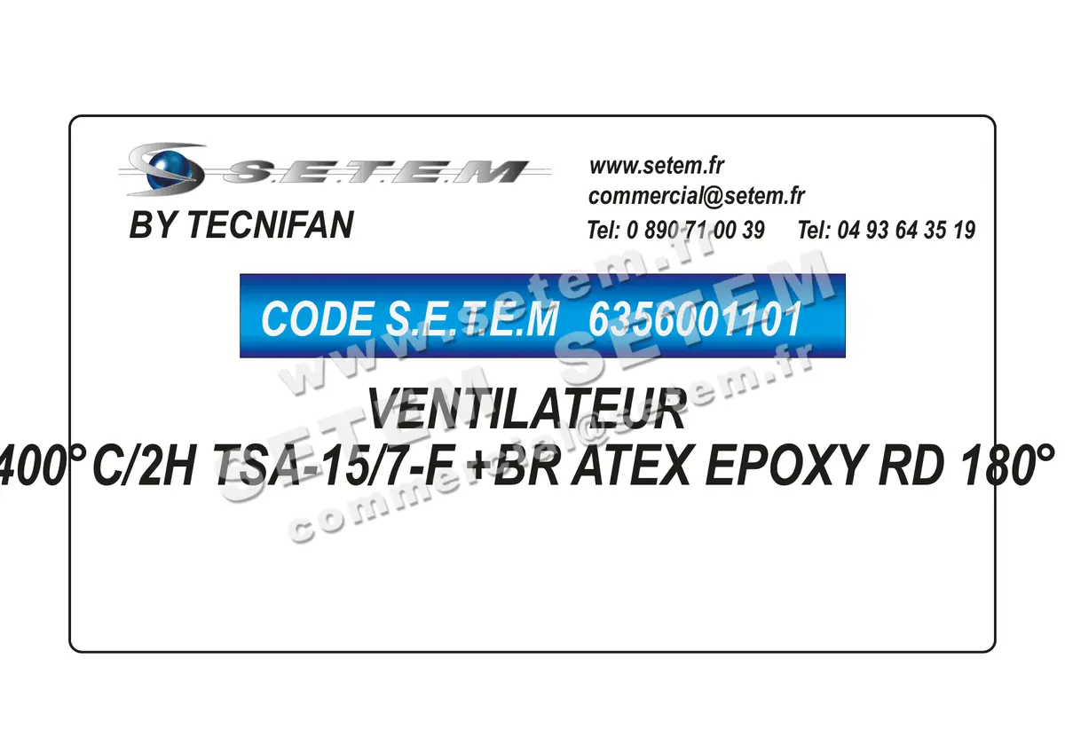 6356001101-VENTILATEUR TECNIFAN 400°C/2H TSA-15/7-F +BR ATEX EPOXY RD 180°