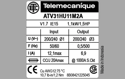 6380009705-VARIATEUR TELEMECANIQUE ATV31HU11M2A 1.10KW M230V/T230V 2