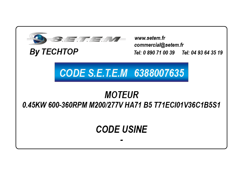 MOTEUR 0.45KW 600-360RPM M200/277V HA71 B5 T71ECI01V36C1B5S1