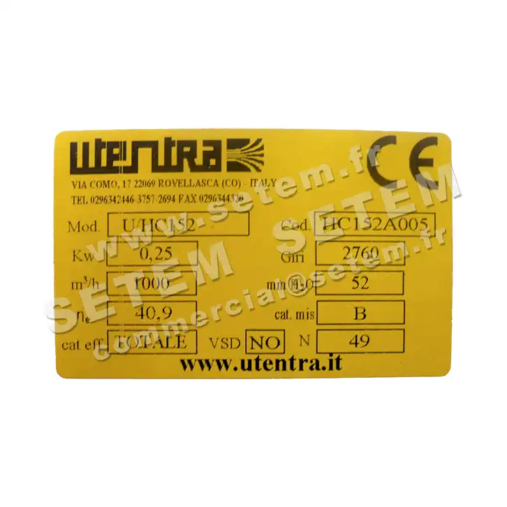 6616000357-VENTILATEUR UTENTRA U/HC152 0.25KW 2P T230/400V LG 0° *HC152A005* 5