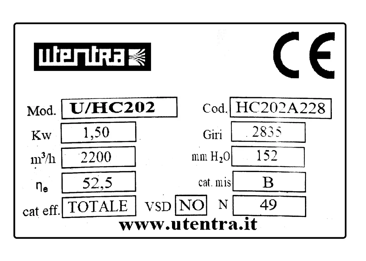 6616000453-VENTILATEUR UTENTRA U/HC202 1.5KW 2P T230/400V LG 0° *HC202A288* 4