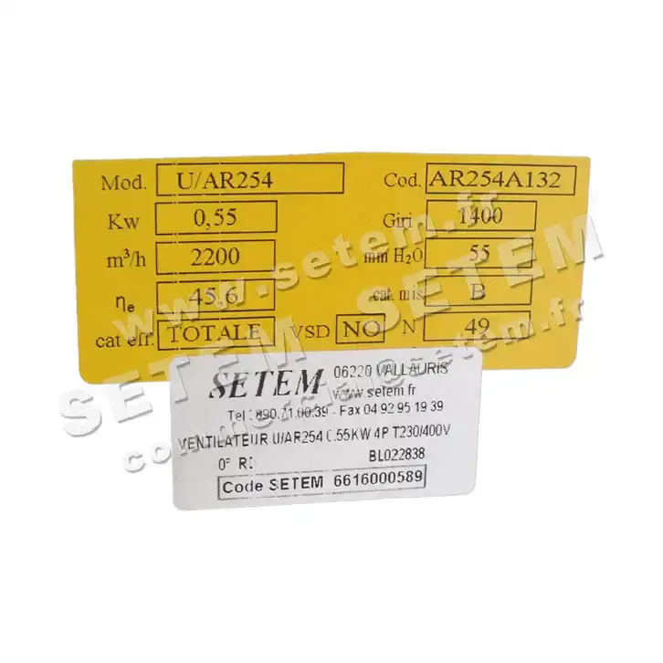 6616000589-VENTILATEUR UTENTRA U/AR254 0.55KW 4P T230/400V RD 0° 2