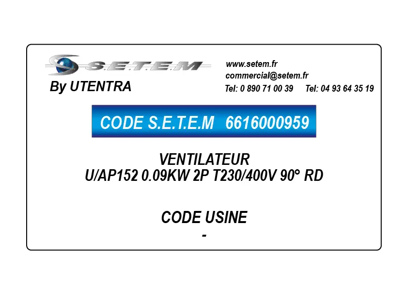 6616000959-VENTILATEUR UTENTRA U/AP152 0.09KW 2P T230/400V 90° RD
