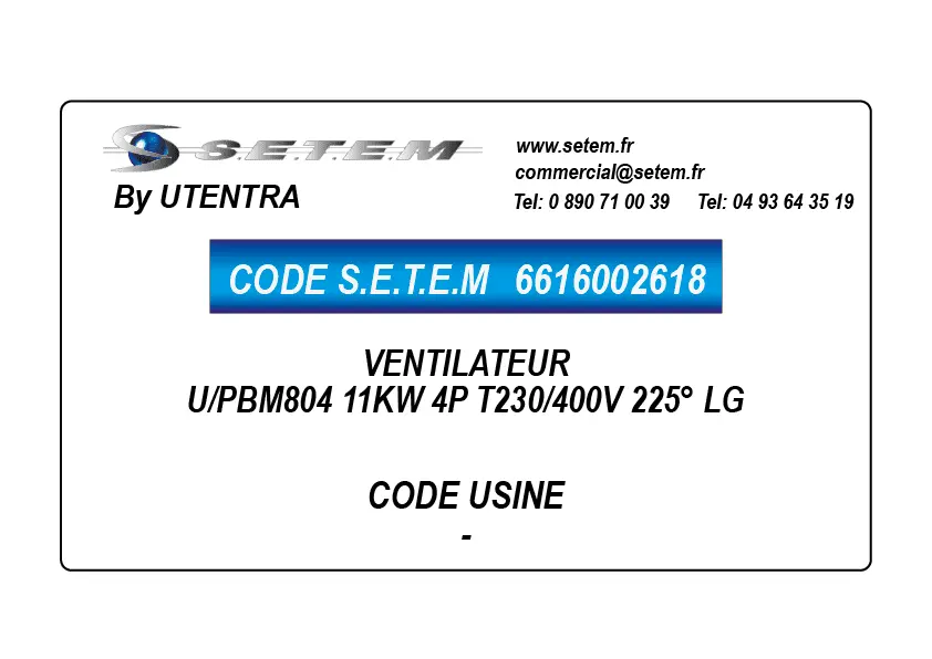 6616002618-VENTILATEUR UTENTRA U/PBM804 11KW 4P T230/400V 225° LG