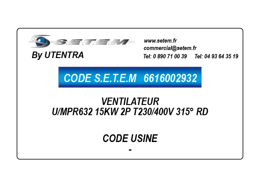 6616002932-VENTILATEUR UTENTRA U/MPR632 15KW 2P T230/400V 315° RD