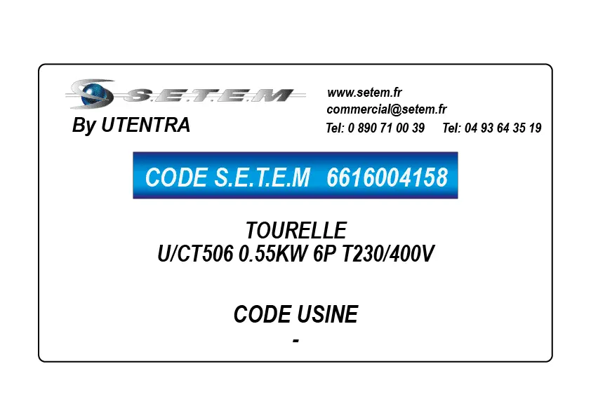 6616004158-TOURELLE UTENTRA U/CT506 0.55KW 6P T230/400V
