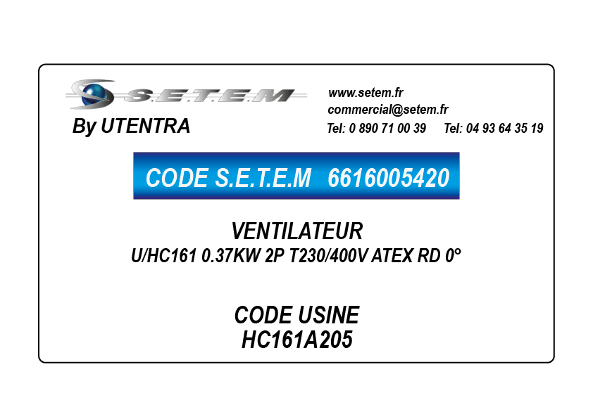 VENTILATEUR U/HC161 0.37KW 2P T230/400V ATEX RD 0° *HC161A205*