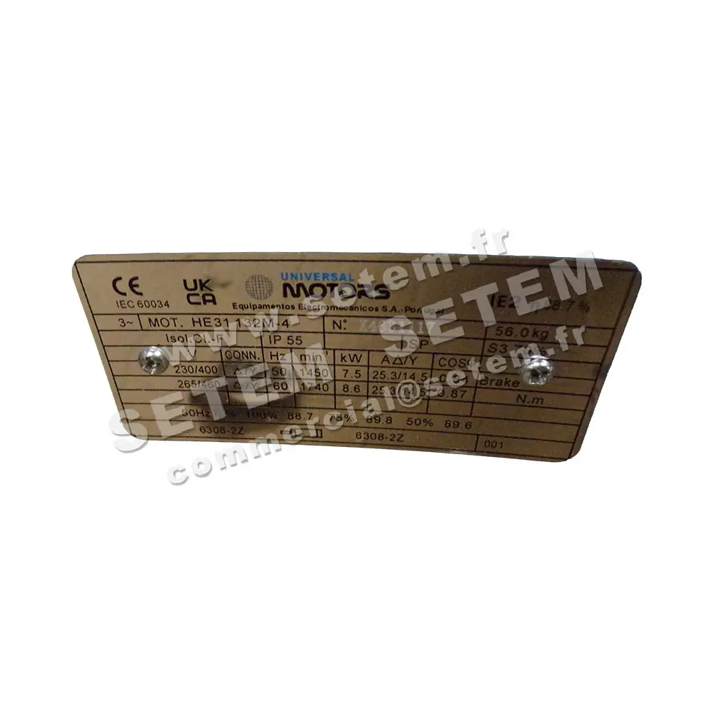 6623001165-MOTEUR UNIVERSAL MOTORS 7.50KW 4P T230/400V HA132 B3 HE31.132M-4 2