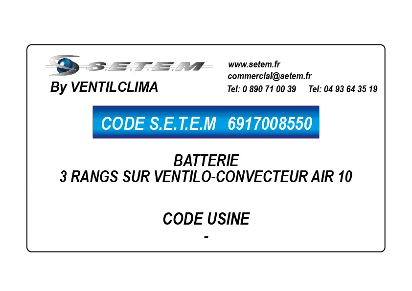 6917008550-BATTERIE VENTILCLIM 3 RANGS SUR VENTILO-CONVECTEUR AIR 10