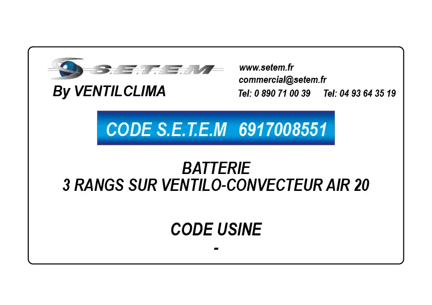 6917008551-BATTERIE VENTILCLIM 3 RANGS SUR VENTILO-CONVECTEUR AIR 20