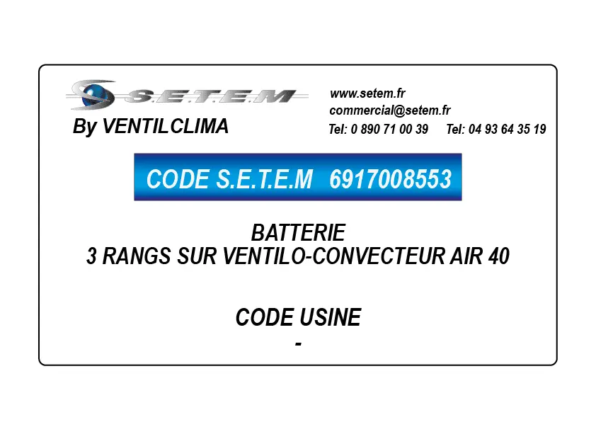 6917008553-BATTERIE VENTILCLIM 3 RANGS SUR VENTILO-CONVECTEUR AIR 40