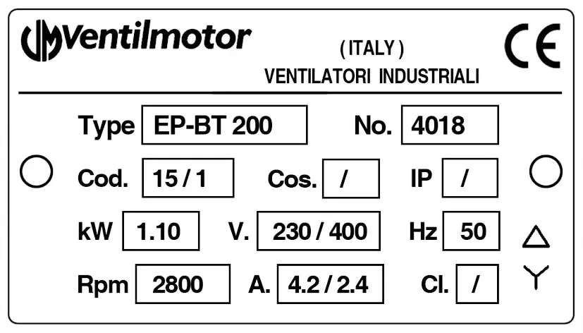 6919000100-VENTILATEUR VENTILMOTO EP.BT200 1.10KW 2P T230/400V LG 0° 2