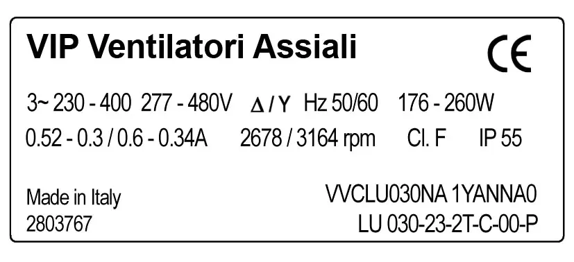 6941002010-VENTILATEUR VIP LU030.23.2T.C.00.P *VVCLU030NA1YANNA0* 2