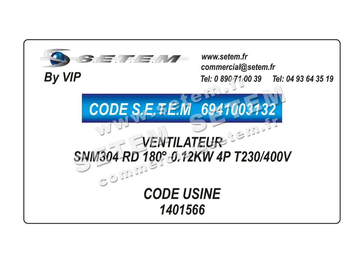 6941003132-VENTILATEUR VIP SNM304 RD 180° 0.12KW 4P T230/400V *1401566*