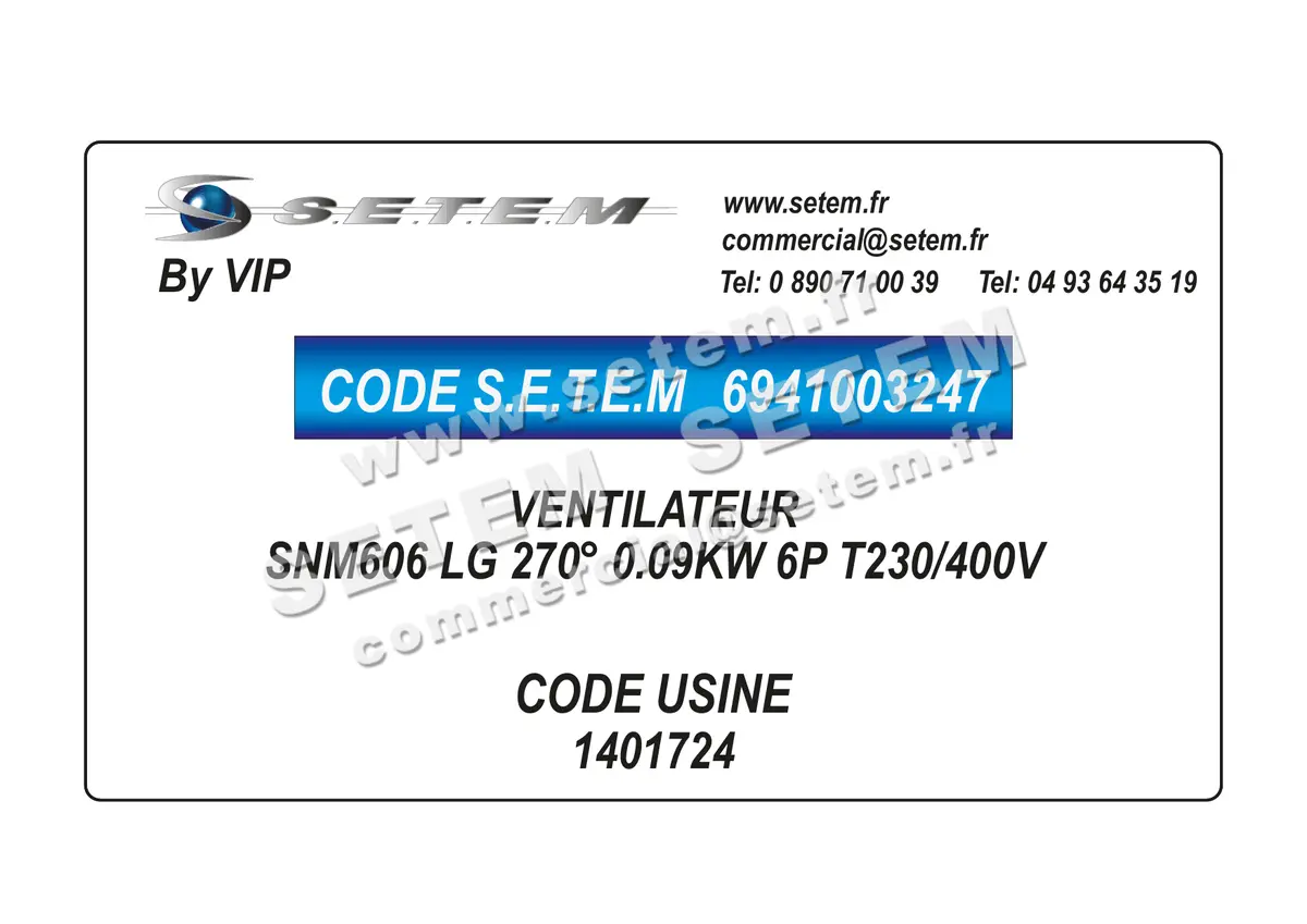 6941003247-VENTILATEUR VIP SNM606 LG 270° 0.09KW 6P T230/400V *1401724*