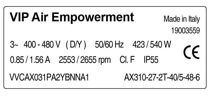 6941005826-VENTILATEUR VIP AX310.27.2T40/5.48/6ASP *VVCAX031PA2YBNNA1* 2