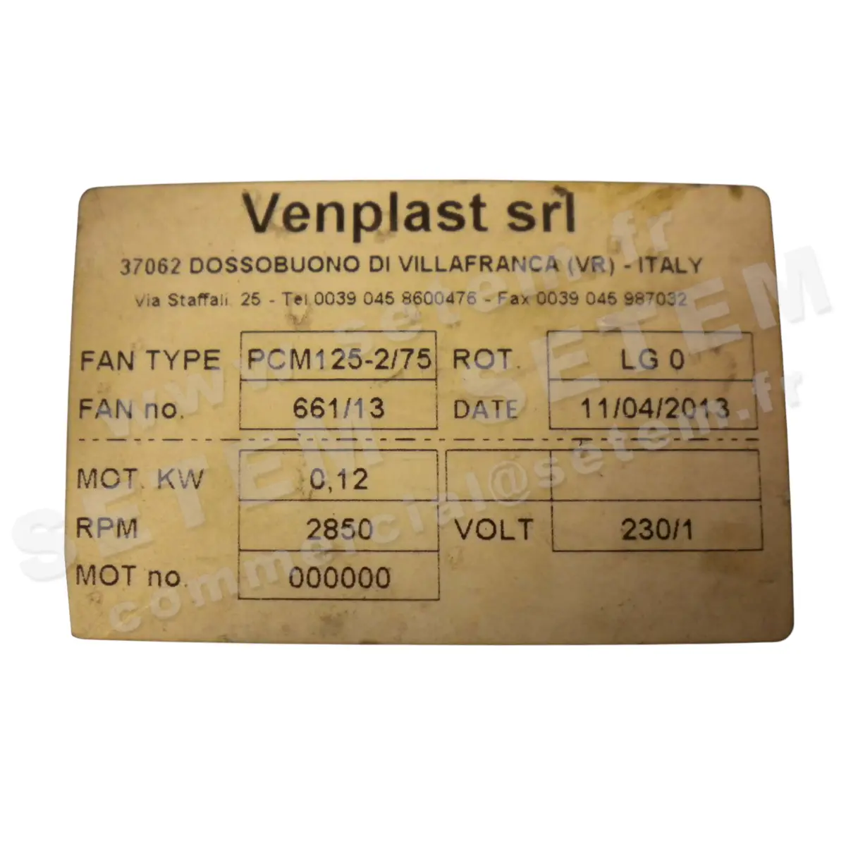 6947000056-VENTILATEUR VENPLAST PCM125-2/75 0.12KW 2P T230/400V LG 0°