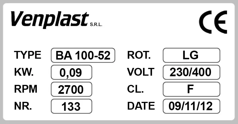 6947000150-VENTILATEUR VENPLAST BA100/52 LG 0° 0.09KW 2P T230/400V 2