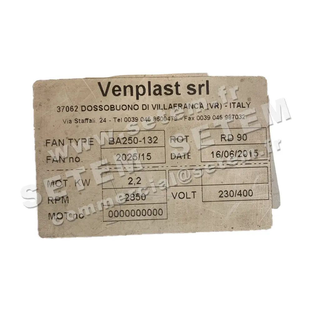 6947000200-VENTILATEUR VENPLAST BA250-132 2.20KW 2P T230/400V RD 90° 2