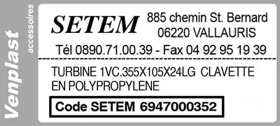 6947000352-TURBINE VENPLAST 1VC.355X105X24LG POLYPROPYLENE CLAVETTE 3