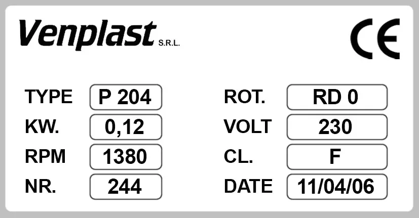 6947001100-VENTILATEUR VENPLAST P204 RD 0° 0.12KW 4P M230V 2