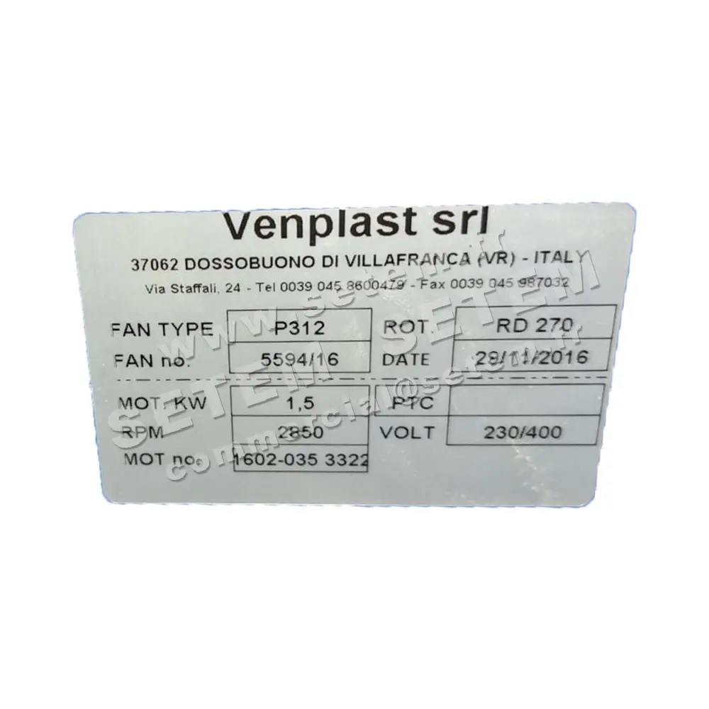 6947001246-VENTILATEUR VENPLAST P312 RD 270° 1.50KW 2P T230/400V 9