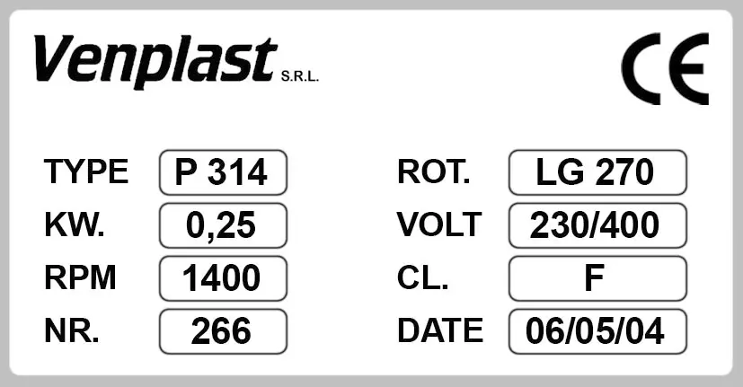 6947001256-VENTILATEUR VENPLAST P314 LG 270° 0.25KW 4P T230/400V 2