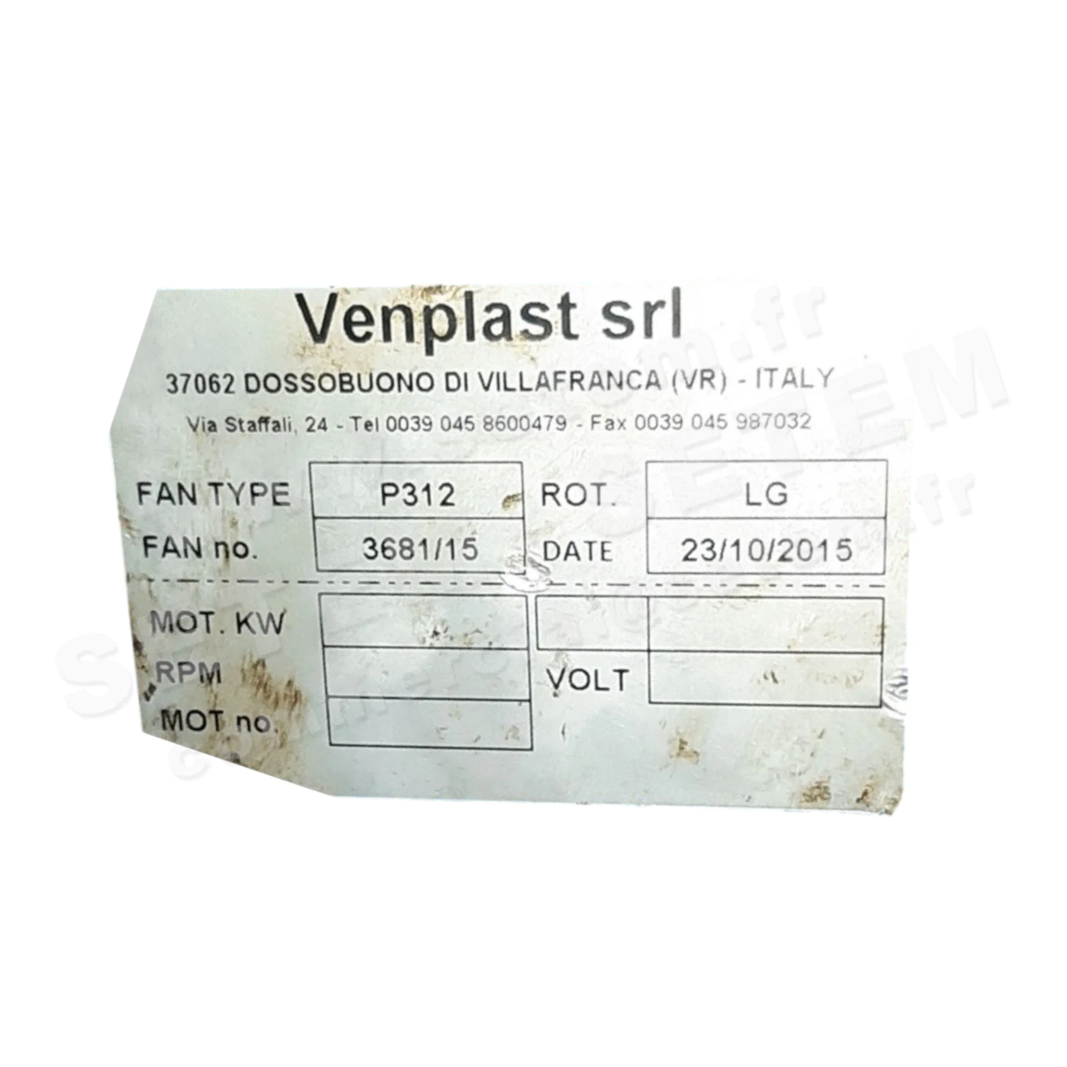 6947001340-VENTILATEUR VENPLAST P312 LG 0° 1.50KW 2P T230/400V ATEX