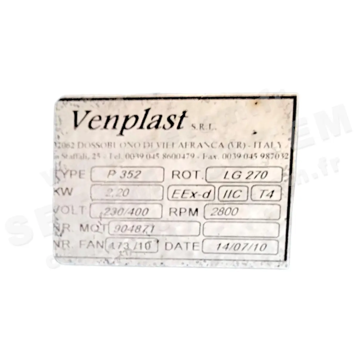 6947002016-VENTILATEUR VENPLAST P352 LG 270° 2.20KW 2P T230/400V EEXDIICT4