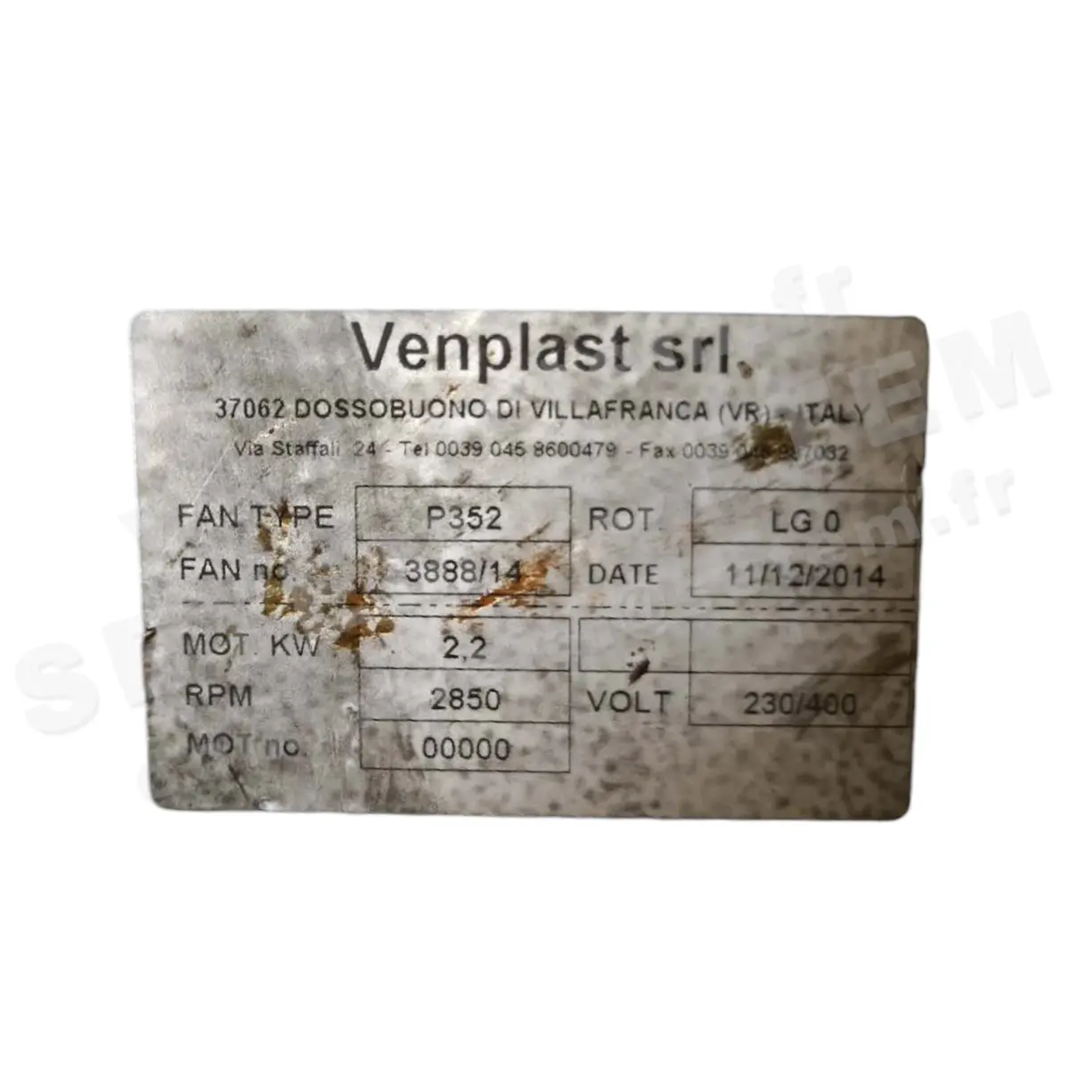 6947002110-VENTILATEUR VENPLAST P352 2.20KW 2P T230/400V LG 0°