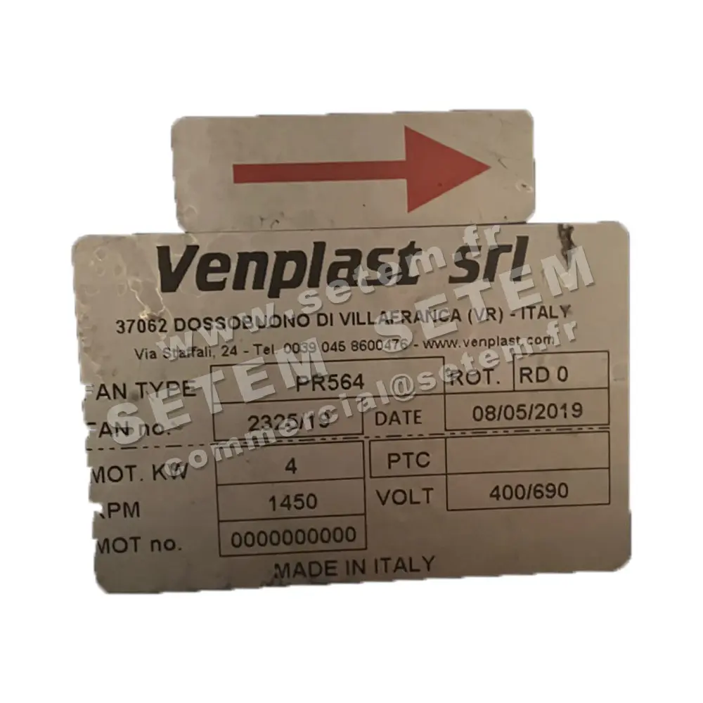 6947002630-VENTILATEUR VENPLAST PR564 4KW 4P T400/690V RD 0° 2