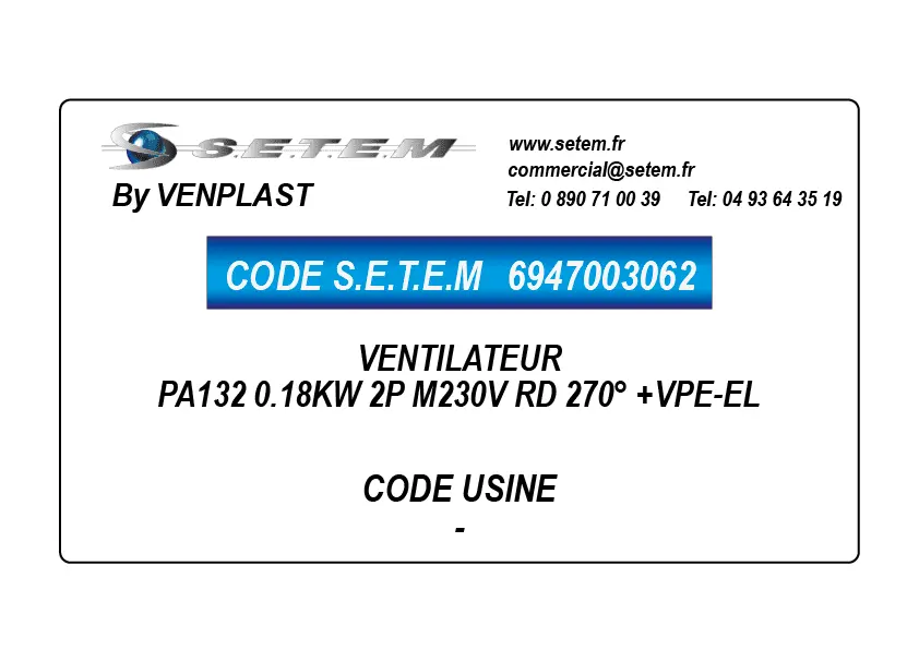 6947003062-VENTILATEUR PA132 0.18KW 2P M230V RD 270° +VPE-EL