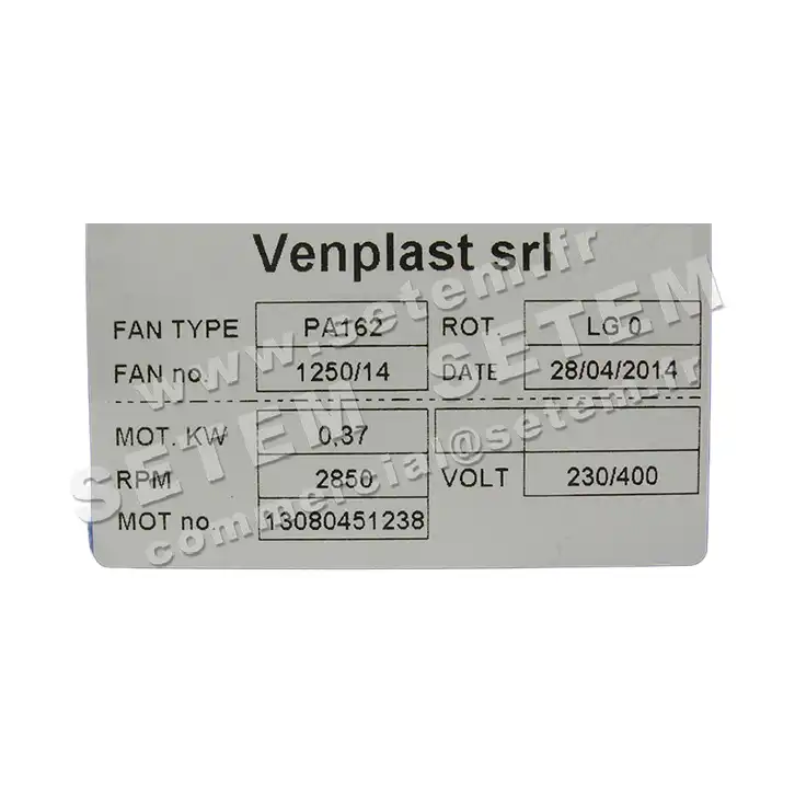 6947005450-VENTILATEUR VENPLAST PA162 0.37KW 2P T230/400V LG 0° 5