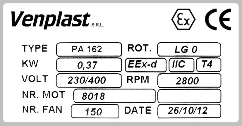6947005470-VENTILATEUR VENPLAST PA162 0.37KW 2P T230/400V EEXDIICT4 LG 0° 2