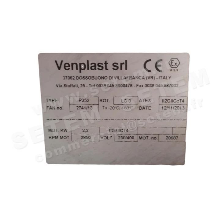 VENTILATEUR P352 2.20KW 2P T230/400V ATEX II2GIICT4 LG 0°