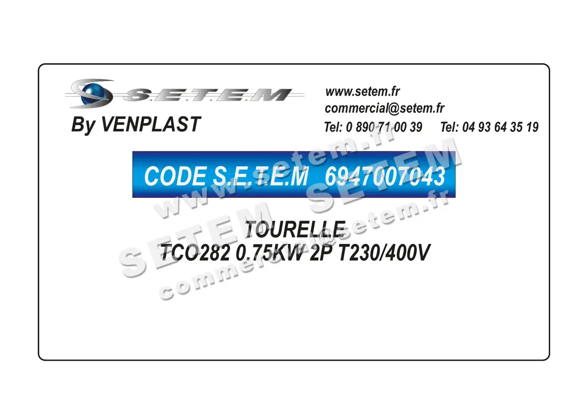 6947007043-TOURELLE VENPLAST TCO282 0.75KW 2P T230/400V