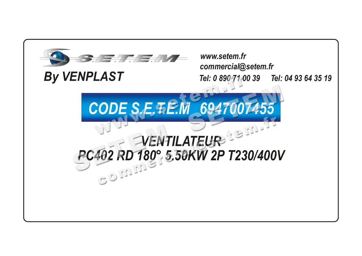 6947007455-VENTILATEUR VENPLAST PC402 RD 180° 5.50KW 2P T230/400V