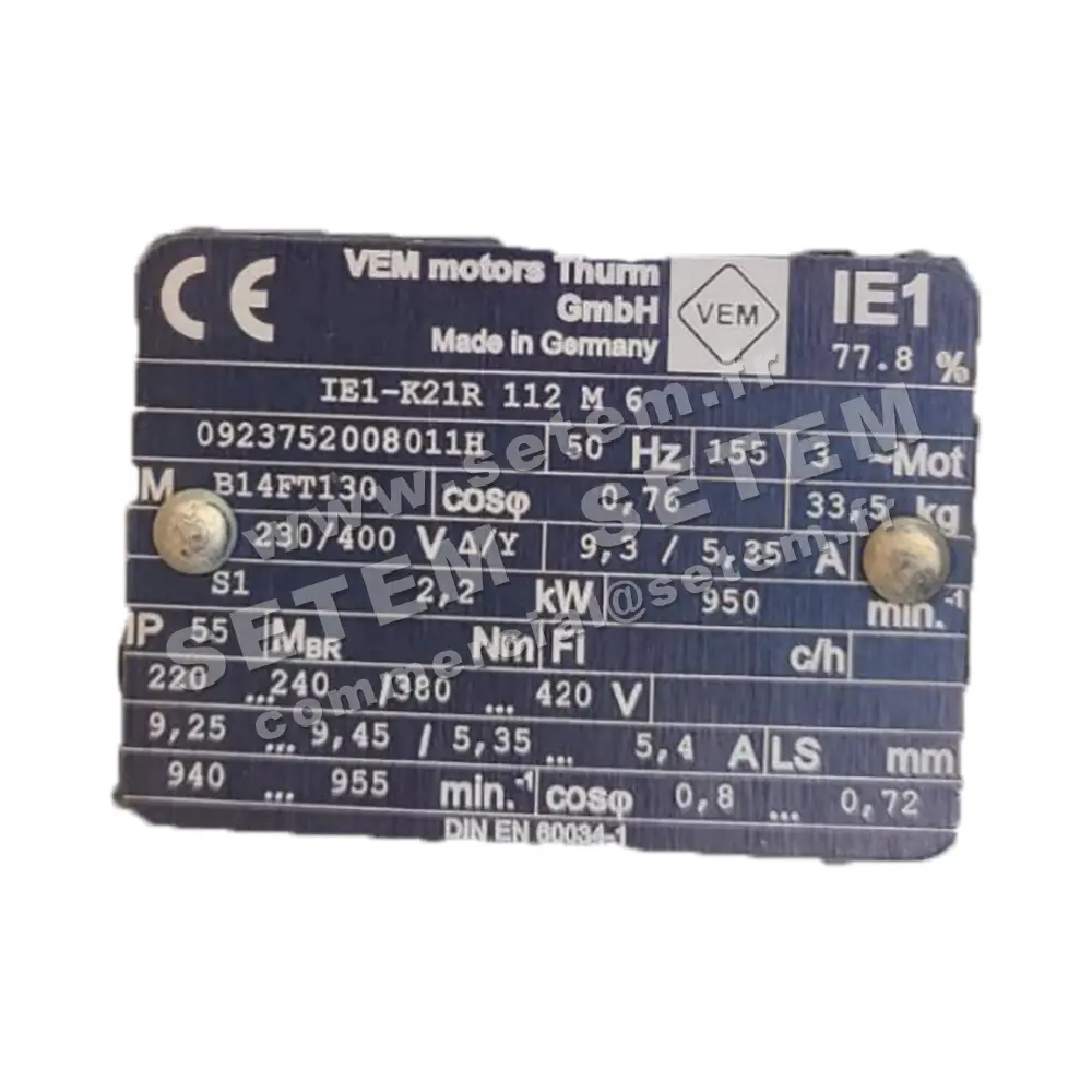 6961002112-MOTEUR VEM 2.20KW 6P T230/400V HA112 B14 K21R112M6 2