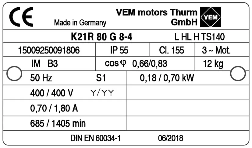 6961005230-MOTEUR VEM 0.70/0.18KW 4/8P T400V HA80 B3 K21R80G8.4LHLHTS140 2