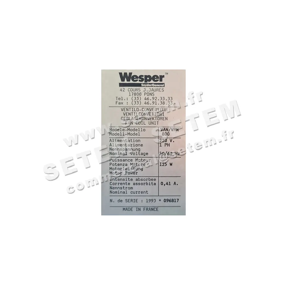 7201000150-GMV WESPER VAN/VPN 800 *96817*