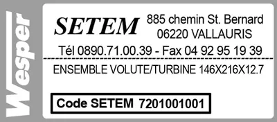 7201001001-ENSEMBLE VOLUTE/TURBINE WESPER 146X216X12.7 3
