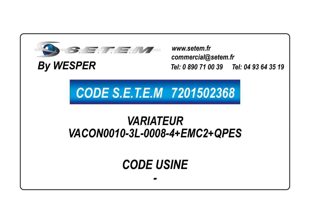 7201502368-VARIATEUR WESPER VACON0010-3L-0008-4+EMC2+QPES